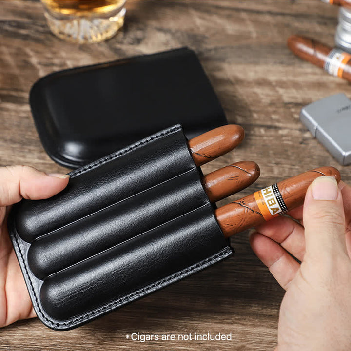 Brown Portable Cigar Humidor Leather Cigar Case (for Three Cigars)  - image 13