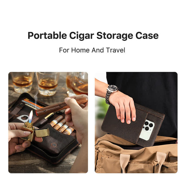 Travel Large Capacity Zipper Leather Cigar Case (For Five Cigars) - image 5