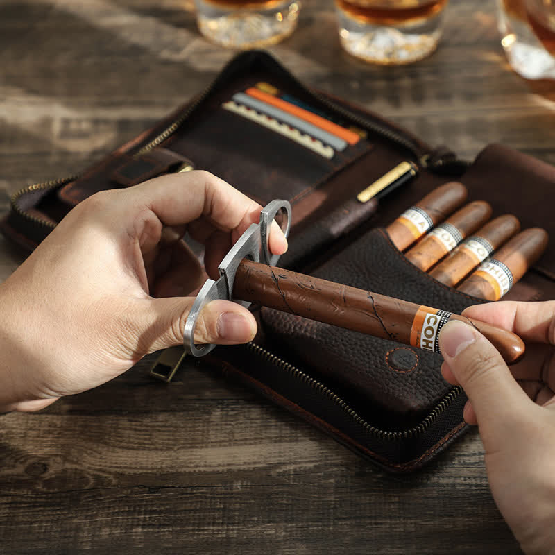 Travel Large Capacity Zipper Leather Cigar Case (For Five Cigars) - image 4