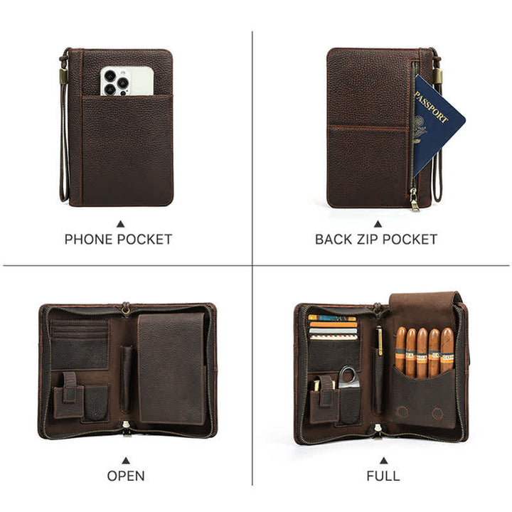 Travel Large Capacity Zipper Leather Cigar Case (For Five Cigars) - image 7