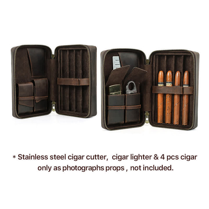 Crazy Horse Cowhide Zipper Leather Cigar Case (For Four Cigars) - image 10