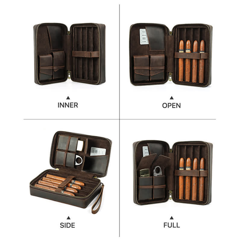 Crazy Horse Cowhide Zipper Leather Cigar Case (For Four Cigars) - image 9