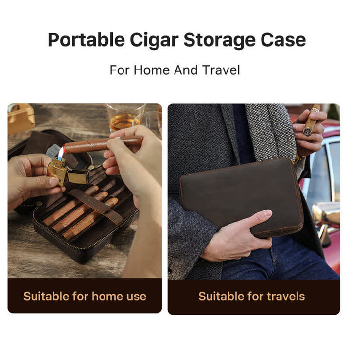 Crazy Horse Cowhide Zipper Leather Cigar Case (For Four Cigars) - image 4