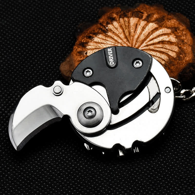 8 In 1 Multi-purpose Knife Scewdriver EDC Tool Keychain - Black & Silver - image 1