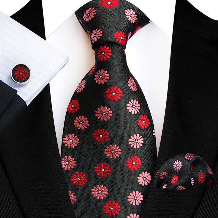 3Pcs Men's Little Daisy Floral Necktie Set - Red - image 1