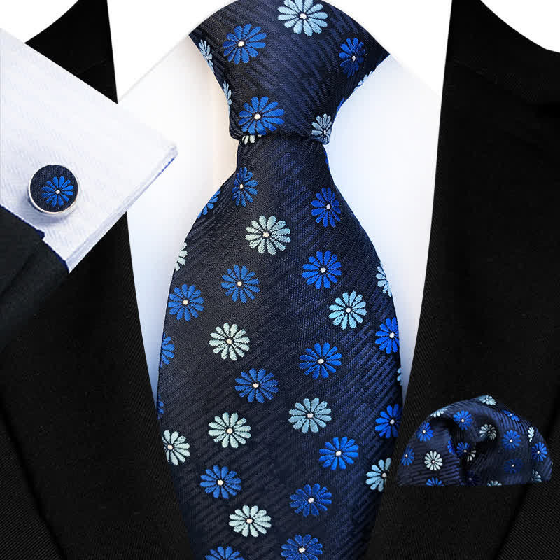 3Pcs Men's Little Daisy Floral Necktie Set - Blue - image 0