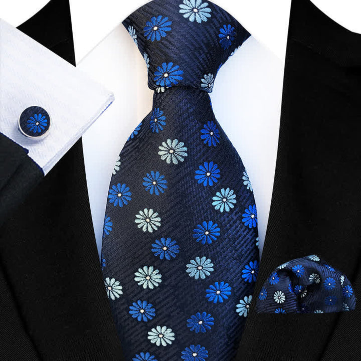 3Pcs Men's Little Daisy Floral Necktie Set - Blue - image 0