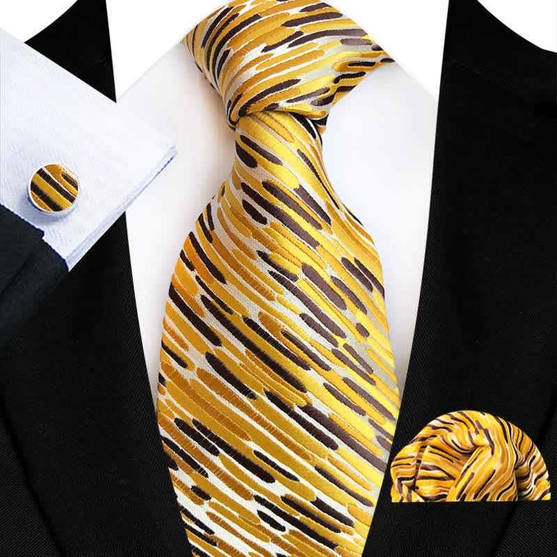 3Pcs Men's Fancy Whirlwind Striped Necktie Set - Yellow - image 0