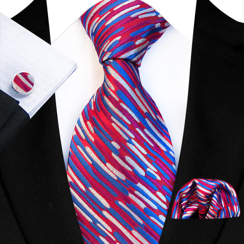3Pcs Men's Fancy Whirlwind Striped Necktie Set - Purple - image 1