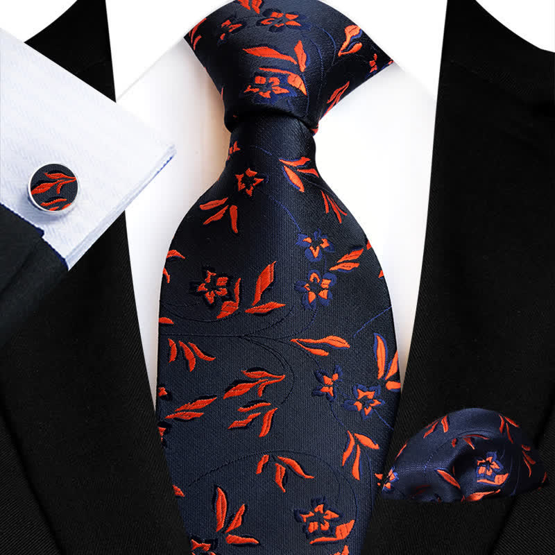 3Pcs Men's Burning Flame Floral Necktie Set - Red - image 1