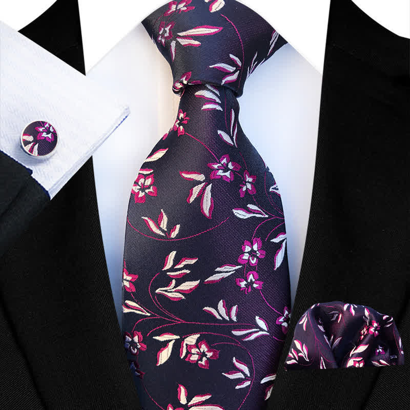 3Pcs Men's Burning Flame Floral Necktie Set - Red - image 1