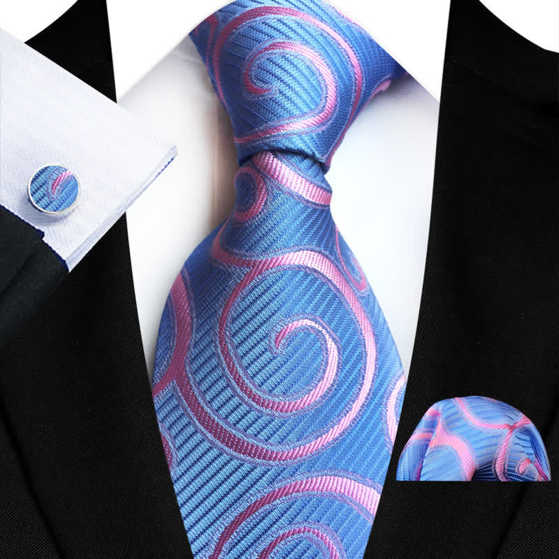 3Pcs Men's Rolled Vines Floral Necktie Set - Blue - image 0