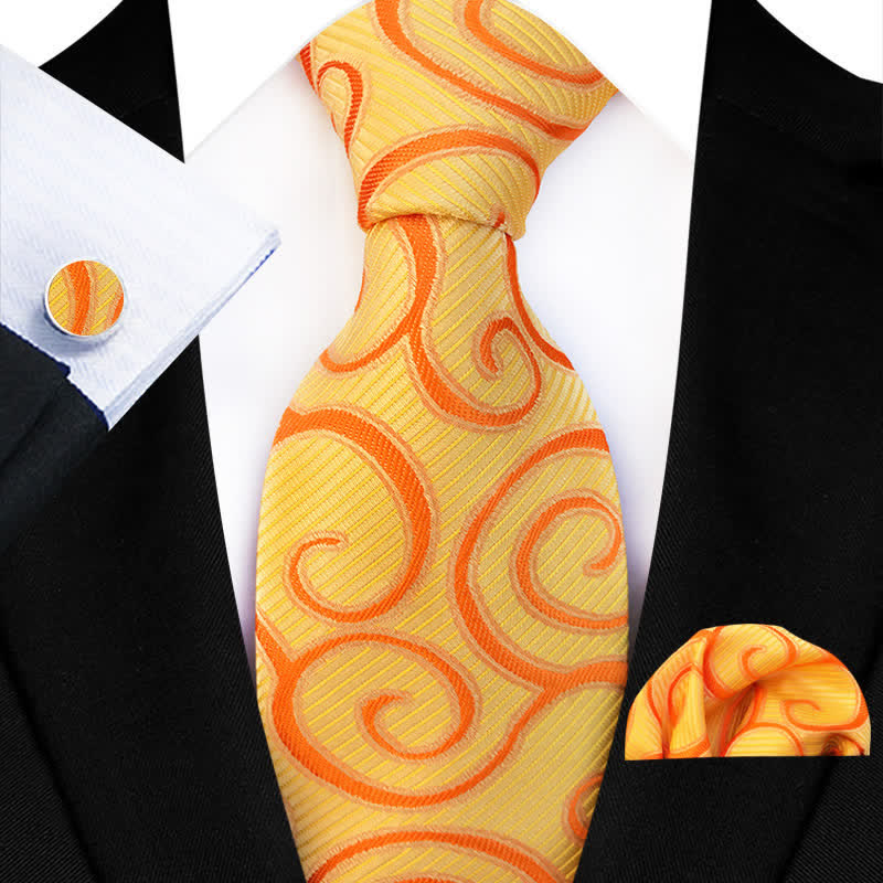3Pcs Men's Rolled Vines Floral Necktie Set - Yellow - image 1