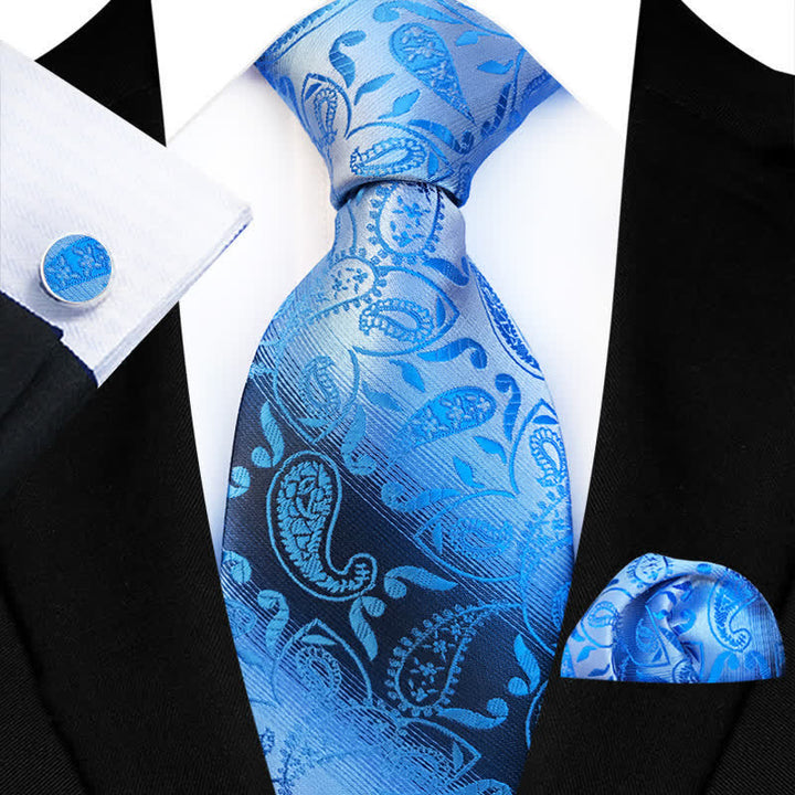 3Pcs Men's Fancy Gradient Ramp Paisley Necktie Set - Blue - image 2