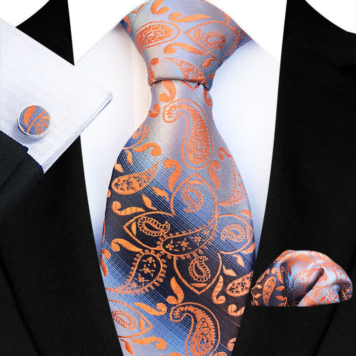 3Pcs Men's Fancy Gradient Ramp Paisley Necktie Set - Orange - image 1