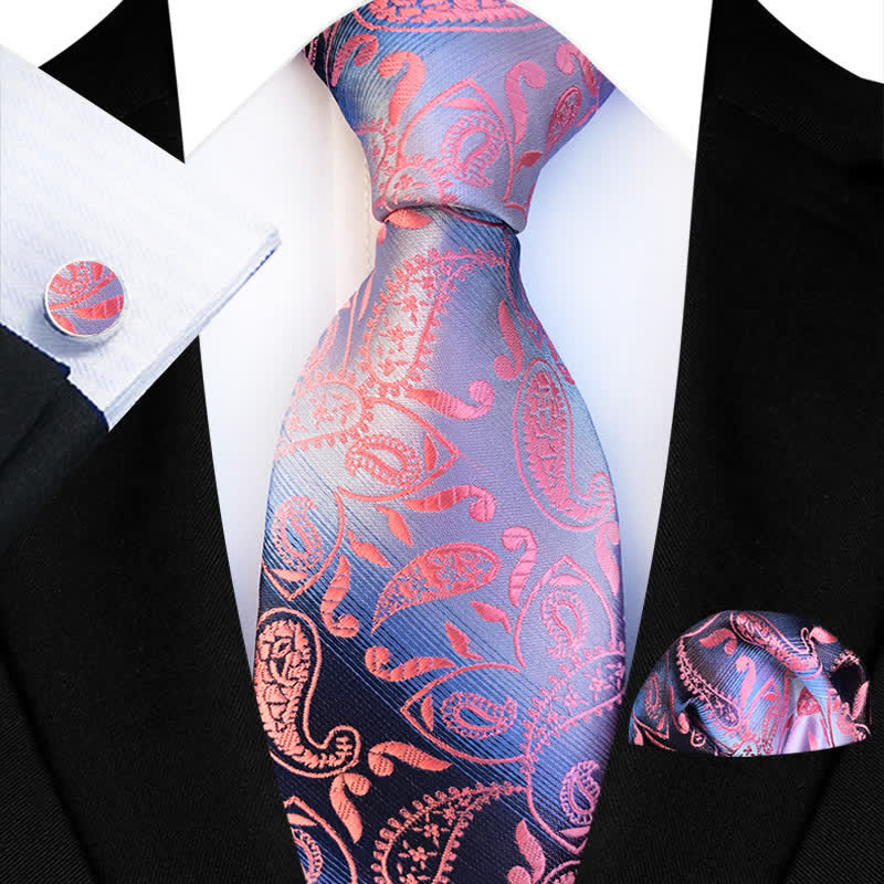 3Pcs Men's Fancy Gradient Ramp Paisley Necktie Set - Pink - image 0