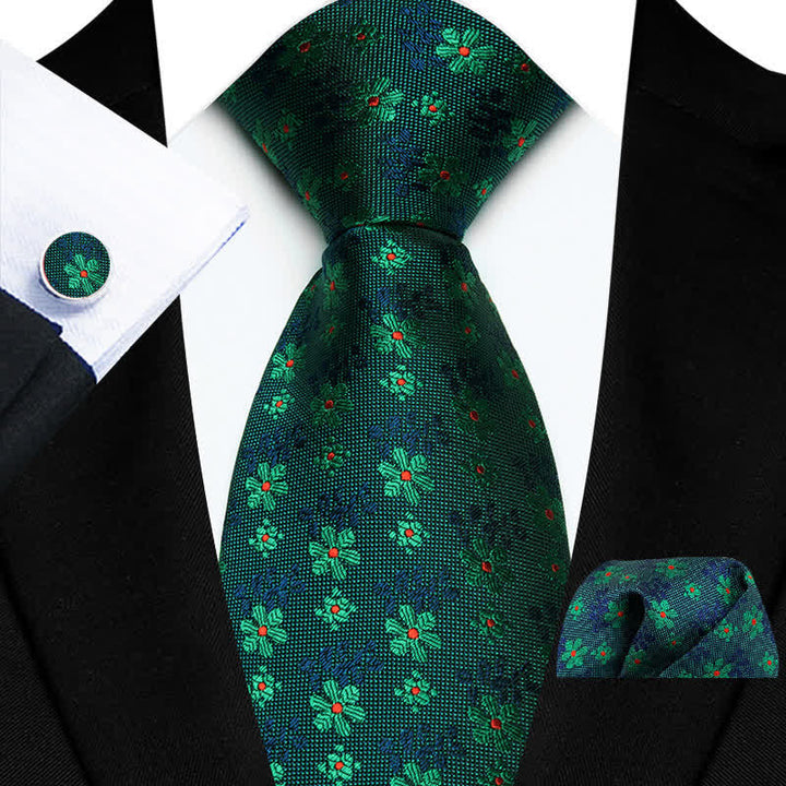 3Pcs Men's Cute Coloful Flower Necktie Set - Green - image 0