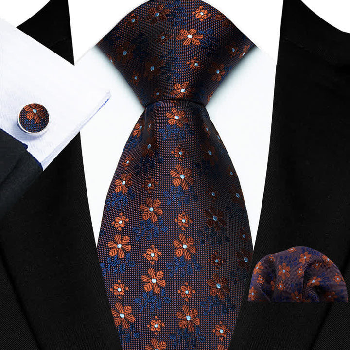 3Pcs Men's Cute Coloful Flower Necktie Set - Brown - image 1