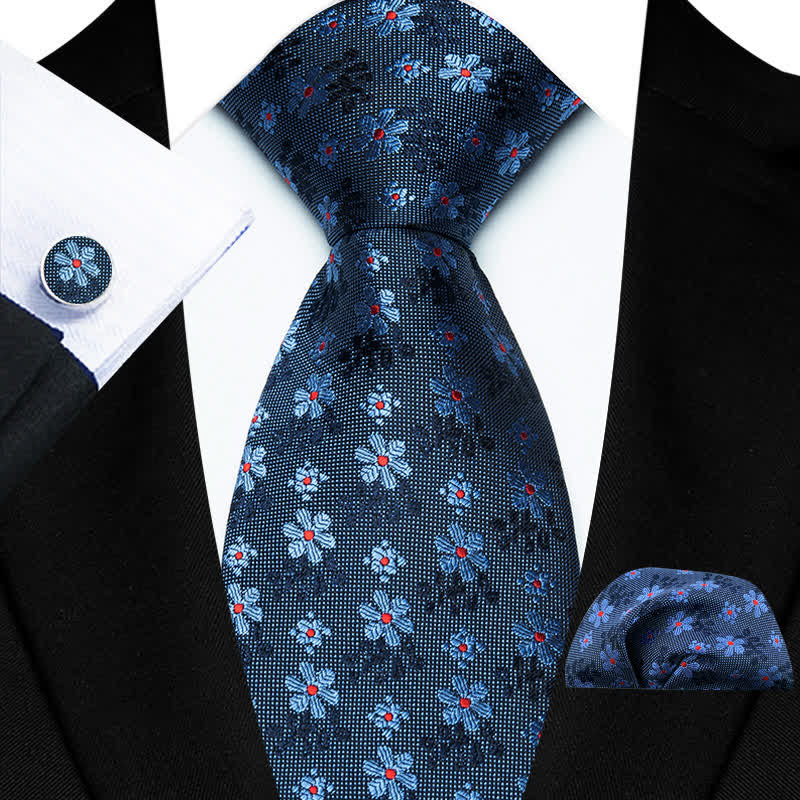 3Pcs Men's Cute Coloful Flower Necktie Set - Blue - image 2