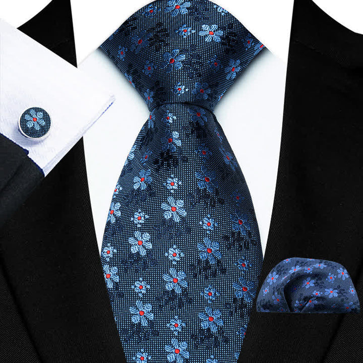3Pcs Men's Cute Coloful Flower Necktie Set - Blue - image 2