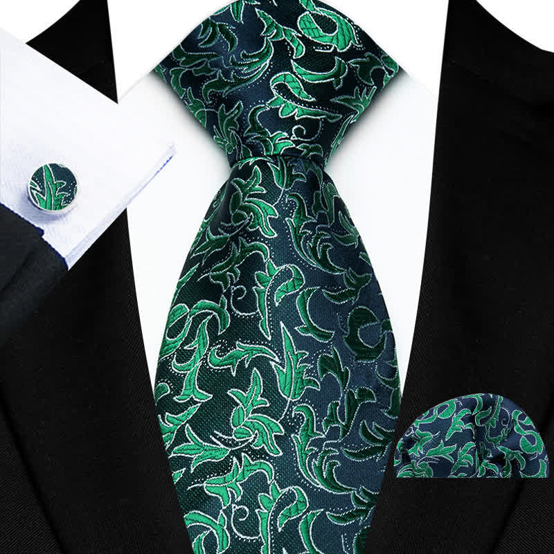 3Pcs Men's Novelty Leaves Wedding Necktie Set - Green - image 0