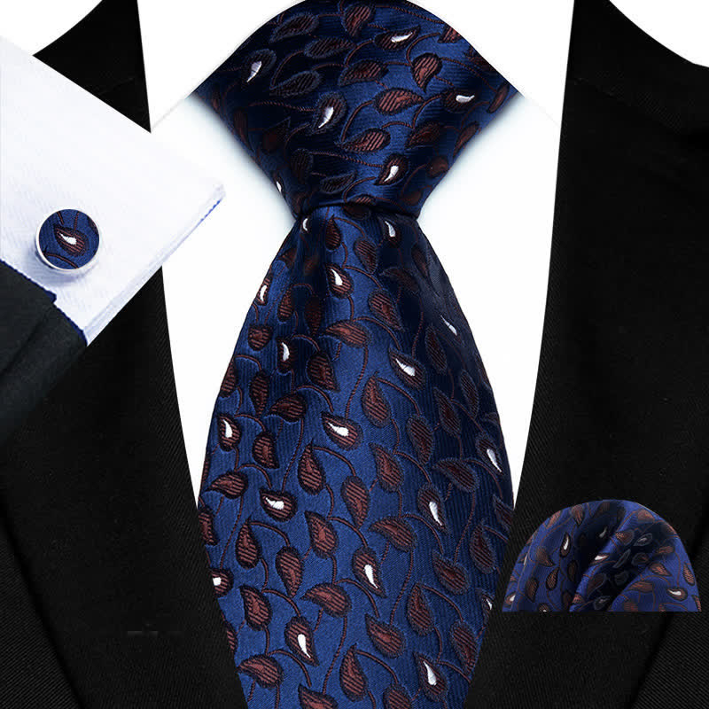 3Pcs Men's Subtle Paisley Pattern Necktie Set - Navy - image 1