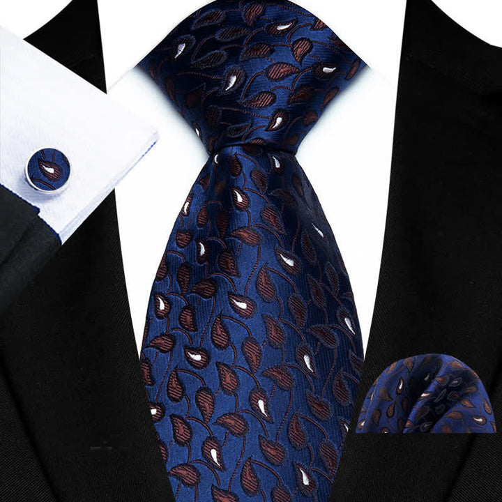 3Pcs Men's Subtle Paisley Pattern Necktie Set - Navy - image 1