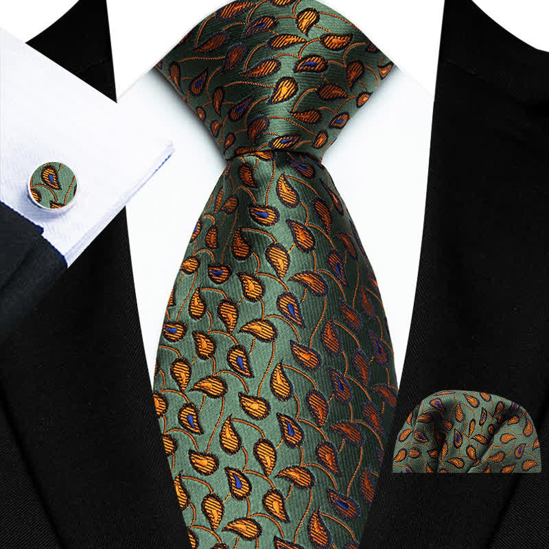 3Pcs Men's Subtle Paisley Pattern Necktie Set - Army Green - image 0