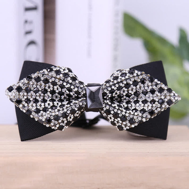 Men's Exquisite Crystal Rhinestone Bow Tie - Black - Double Layer Pointy - image 5