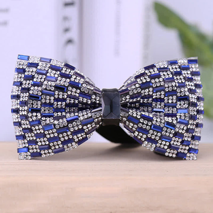 Men's Exquisite Crystal Rhinestone Bow Tie - Blue - Plain - image 6