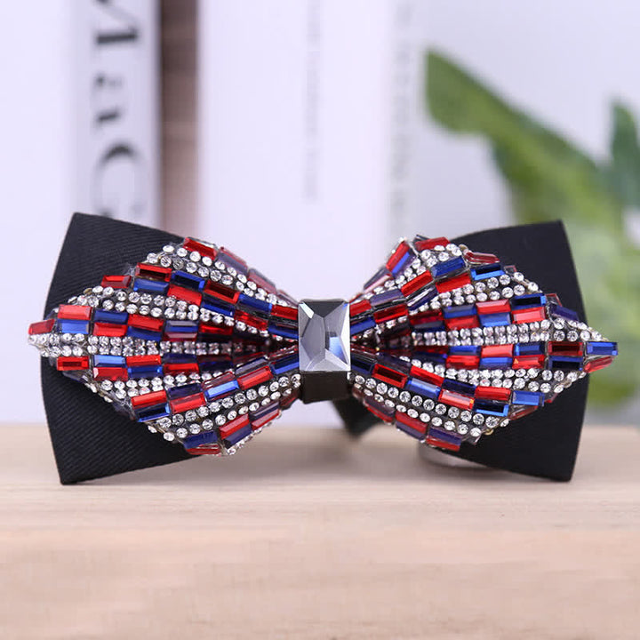 Men's Exquisite Crystal Rhinestone Bow Tie - Red & Blue - Double Layer Pointy - image 12