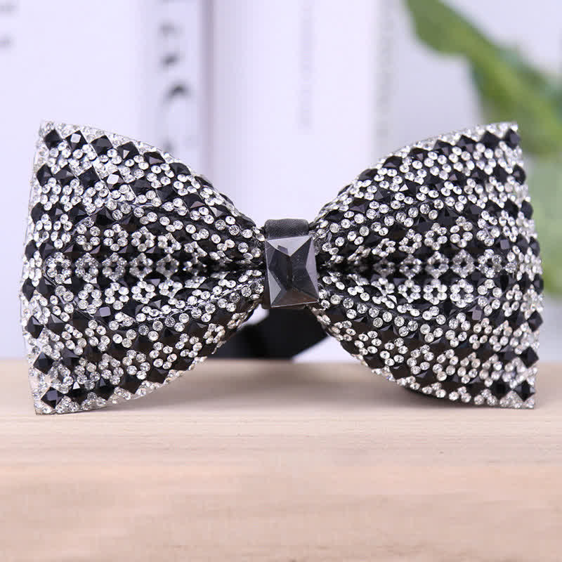 Men's Exquisite Crystal Rhinestone Bow Tie - Black - Plain - image 2