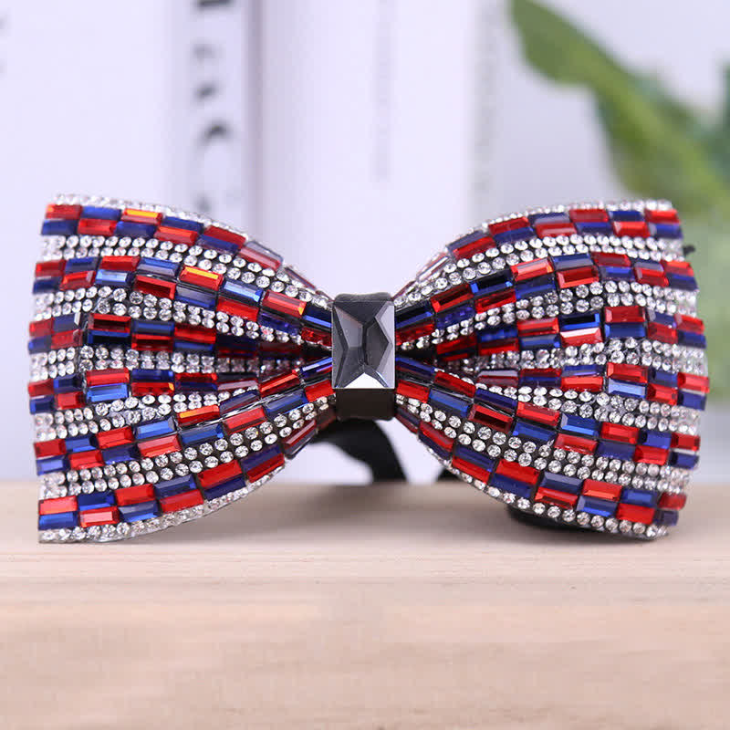 Men's Exquisite Crystal Rhinestone Bow Tie - Red & Blue - Plain - image 9