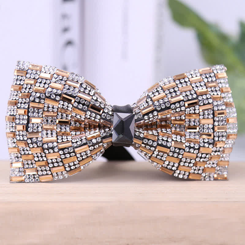 Men's Exquisite Crystal Rhinestone Bow Tie - Champagne - Plain - image 13