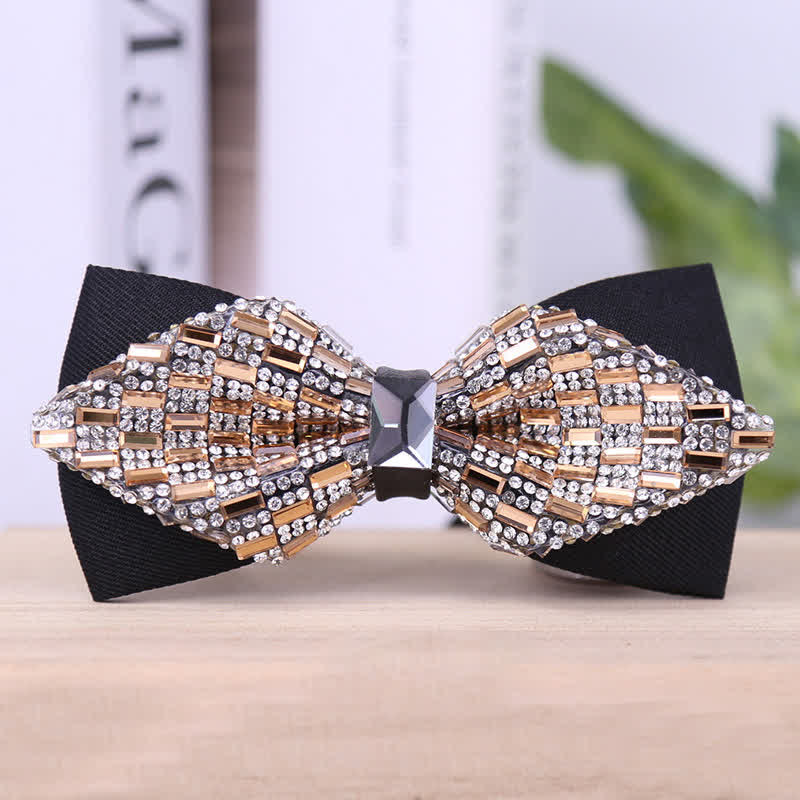 Men's Exquisite Crystal Rhinestone Bow Tie - Champagne - Double Layer Pointy - image 16