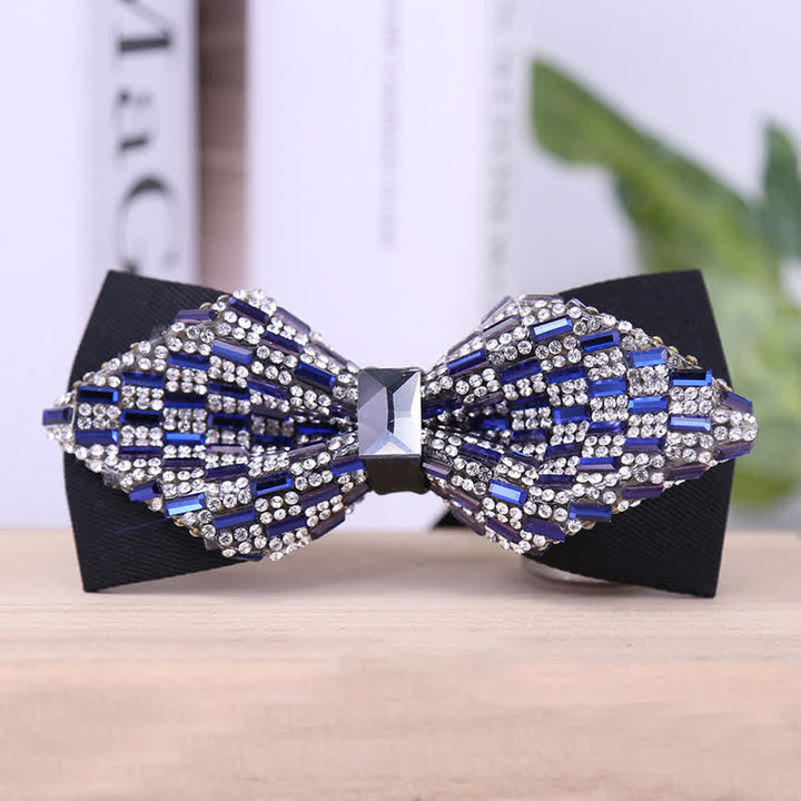 Men's Exquisite Crystal Rhinestone Bow Tie - Blue - Double Layer Pointy - image 8