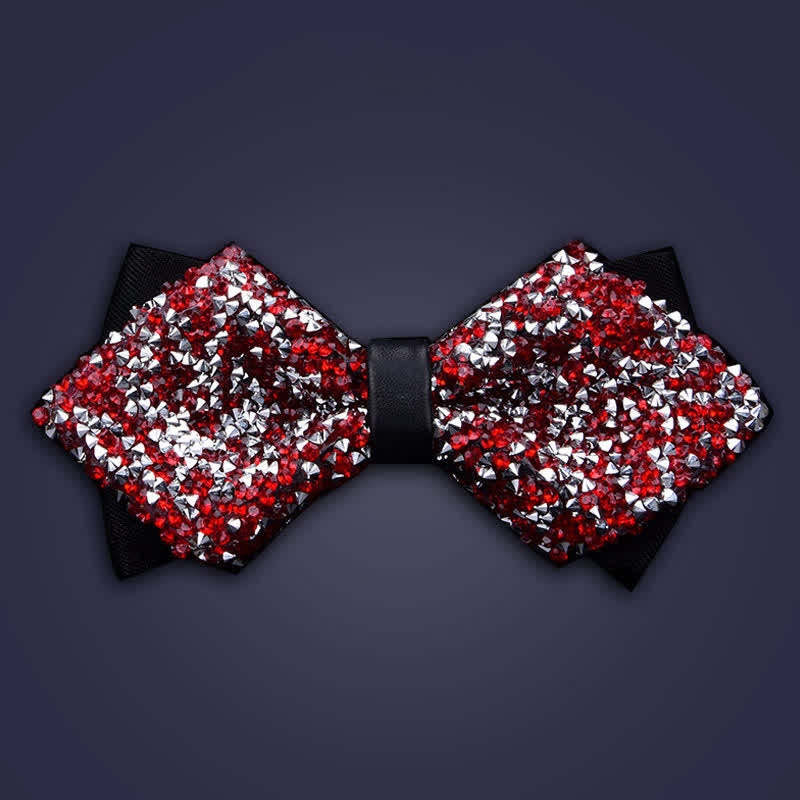 Men's Casual Fashion Crystal Rhinestone Bow Tie - Red - Double Layer Pointy - image 9