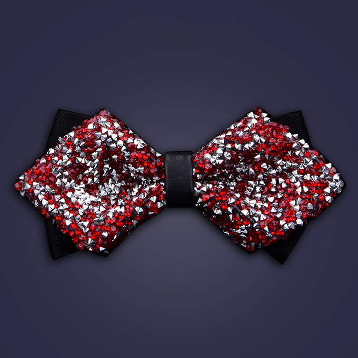 Men's Casual Fashion Crystal Rhinestone Bow Tie - Red - Double Layer Pointy - image 9