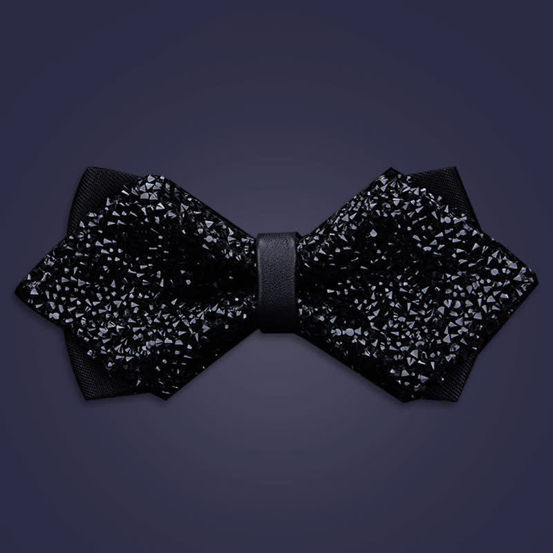 Men's Casual Fashion Crystal Rhinestone Bow Tie - Black - Double Layer Pointy - image 13