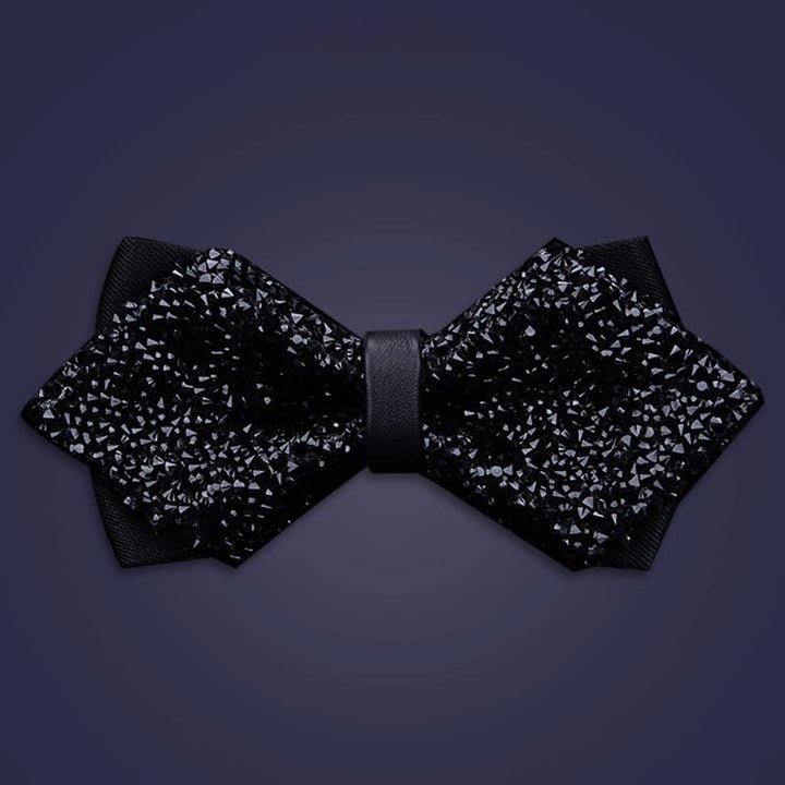 Men's Casual Fashion Crystal Rhinestone Bow Tie - Black - Double Layer Pointy - image 13