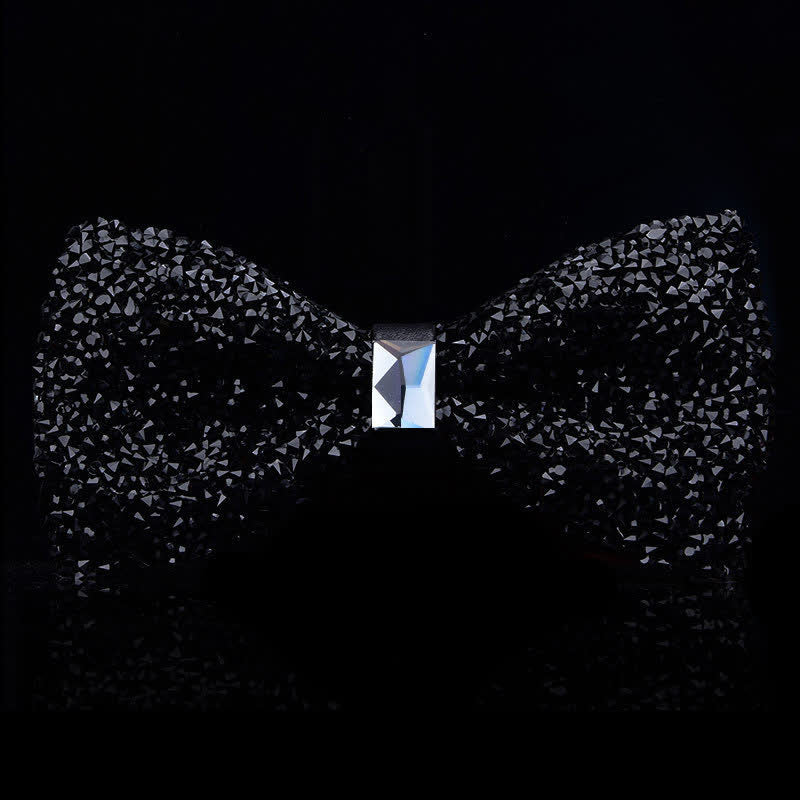 Men's Casual Fashion Crystal Rhinestone Bow Tie - Black - Plain - image 11