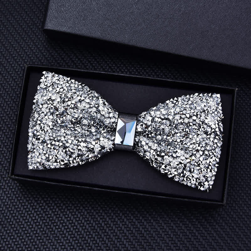 Men's Casual Fashion Crystal Rhinestone Bow Tie - Silver - Plain - image 2