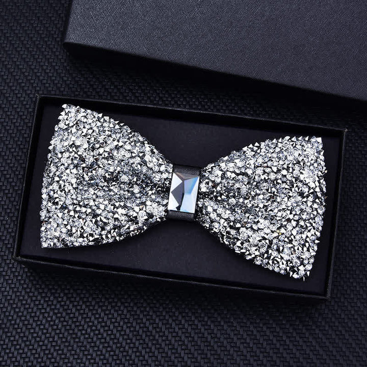 Men's Casual Fashion Crystal Rhinestone Bow Tie - Silver - Plain - image 2