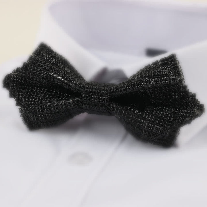 Men's Double Layered Pointed Square Rhinestone Bow Tie - Black - image 2