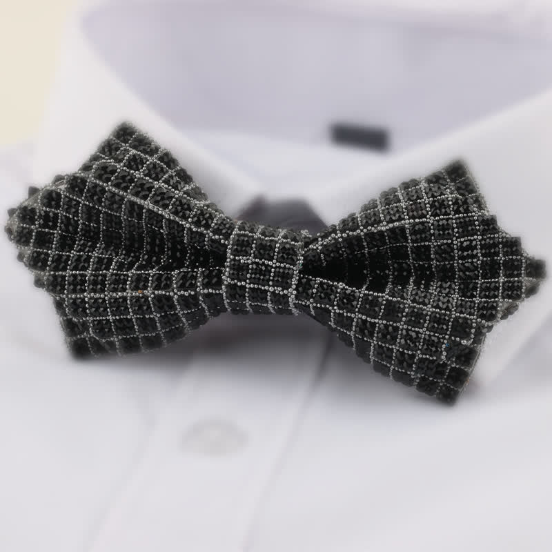 Men's Double Layered Pointed Square Rhinestone Bow Tie - Black & Silver - image 1