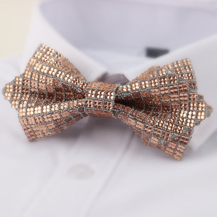 Men's Double Layered Pointed Square Rhinestone Bow Tie - Champagne - image 0