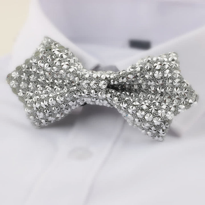 Men's Star Shape Double Layered Pointed Rhinestone Bow Tie - Silver - image 1