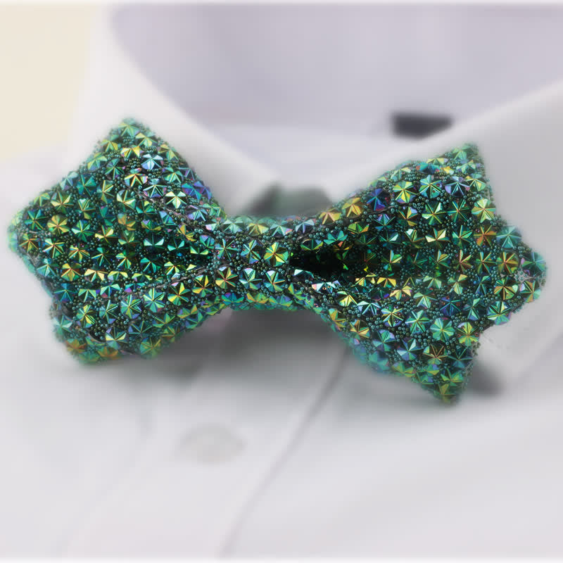 Men's Star Shape Double Layered Pointed Rhinestone Bow Tie - Green - image 3