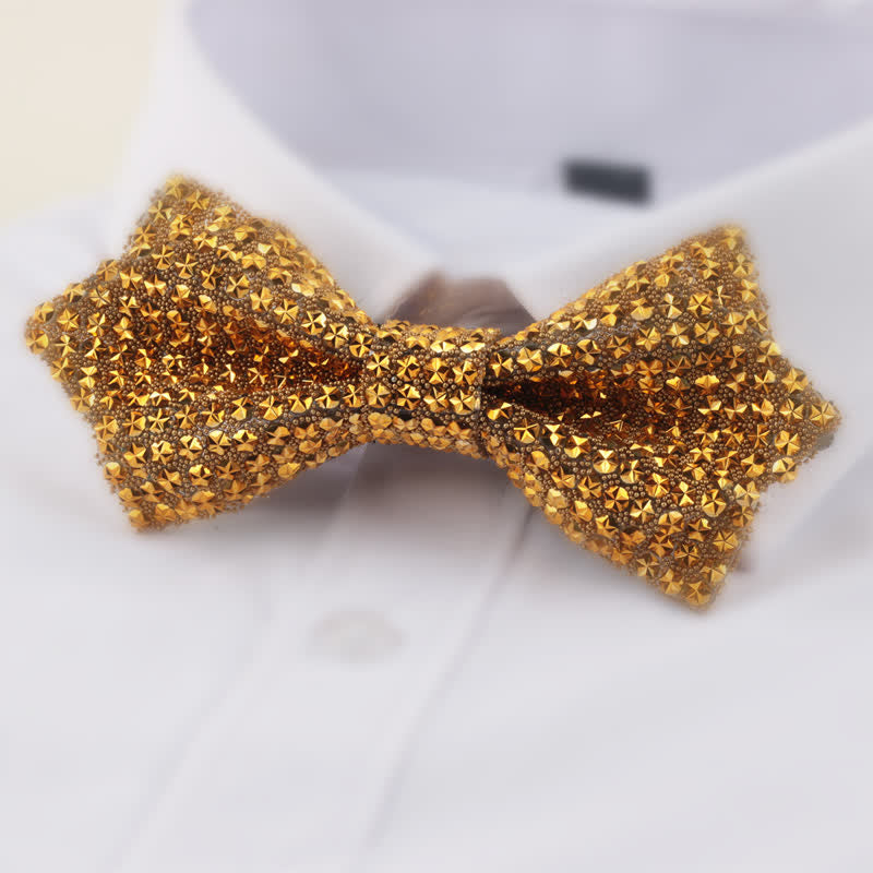 Men's Star Shape Double Layered Pointed Rhinestone Bow Tie - Goldenrod - image 2