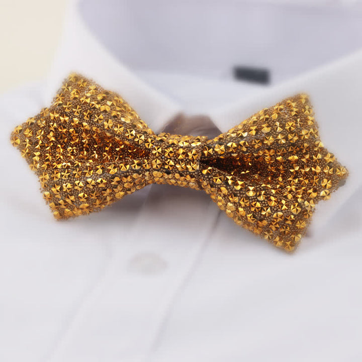Men's Star Shape Double Layered Pointed Rhinestone Bow Tie - Goldenrod - image 2